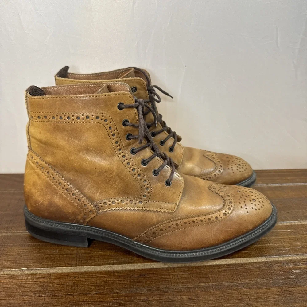 Stafford Wingtip Brown Leather Ankle Dress Boots (014-1218) Men's 9M‎ Preppy